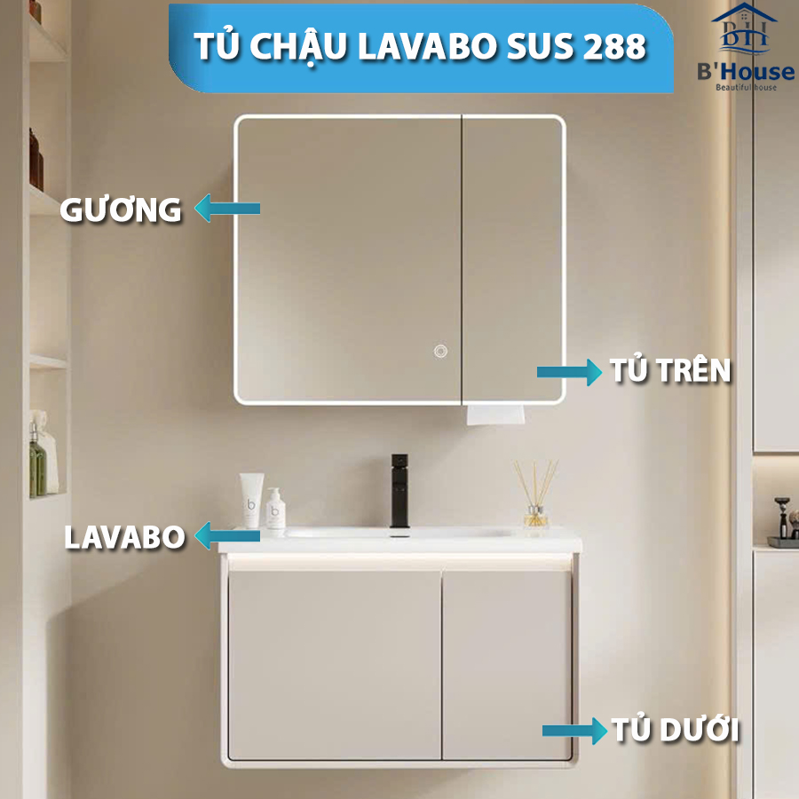 Bộ Tủ Gương Phòng Tắm, Tủ Lavabo Đẹp, Tủ Lavabo Phòng Tắm SUS 288