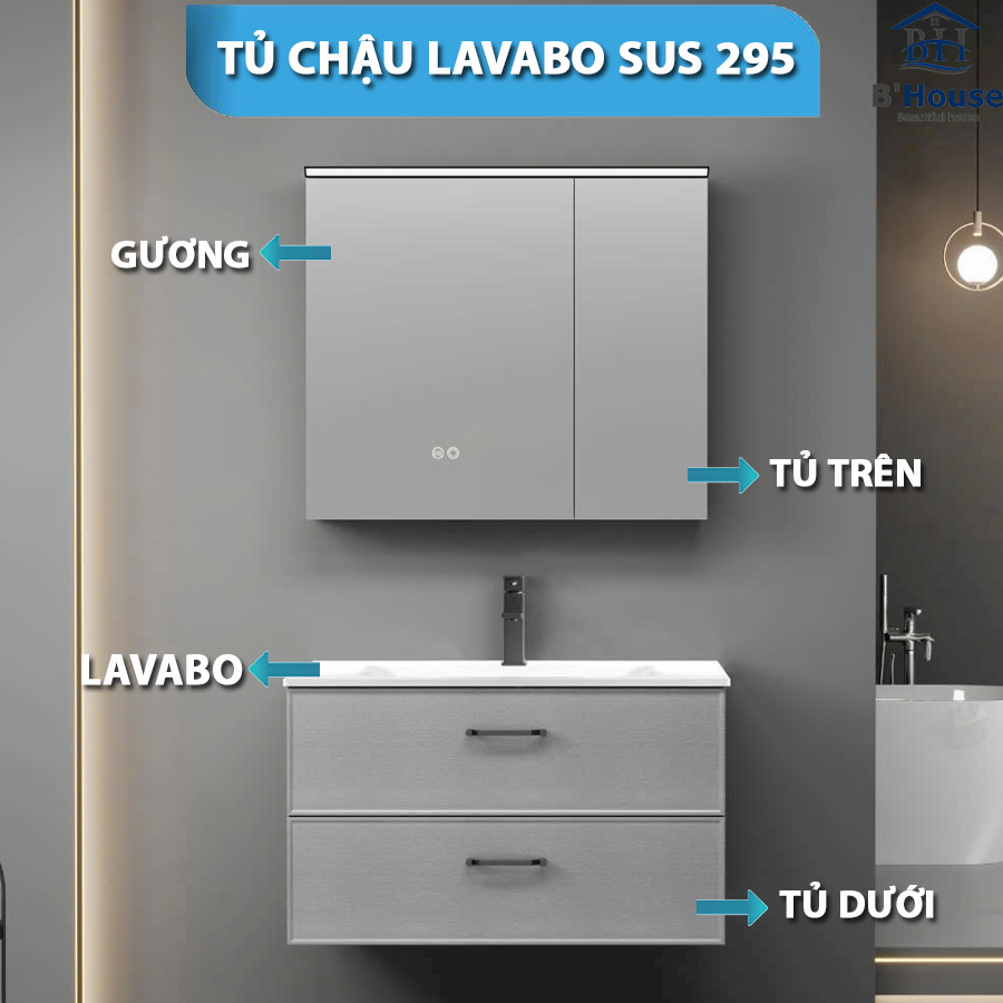 Bộ Tủ Gương Phòng Tắm, Tủ Lavabo Đẹp, Tủ Lavabo Phòng Tắm SUS 295