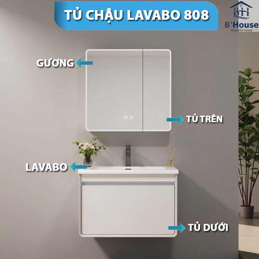 Bộ Tủ Gương Phòng Tắm, Tủ Lavabo Đẹp, Tủ Lavabo Phòng Tắm SUS 808