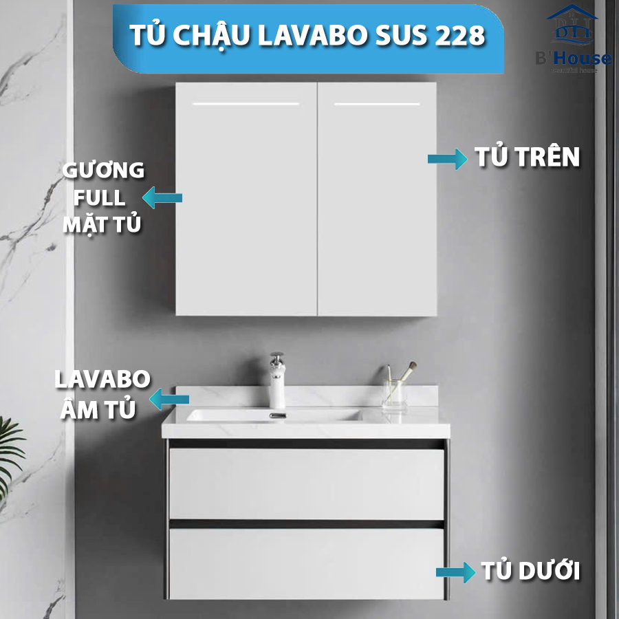 Bộ Tủ Gương Phòng Tắm, Tủ Lavabo Đẹp, Tủ Lavabo Phòng Tắm SUS 228