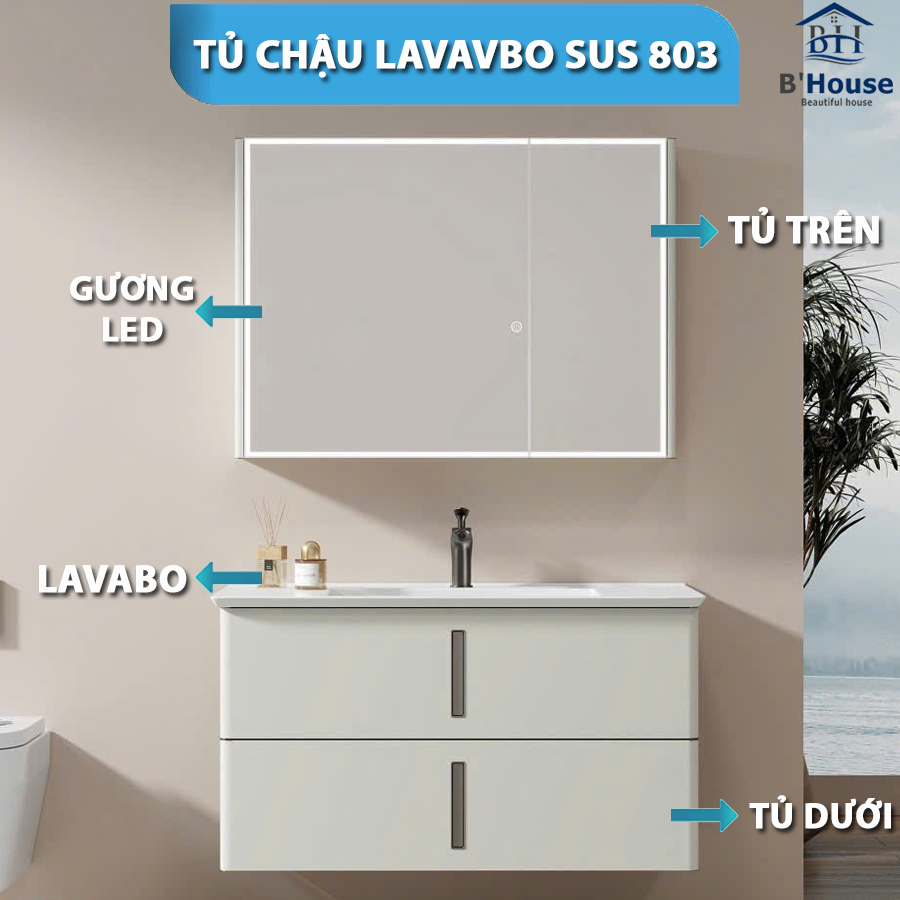 Bộ Tủ Gương Phòng Tắm, Tủ Lavabo Đẹp, Tủ Lavabo Phòng Tắm SUS 803