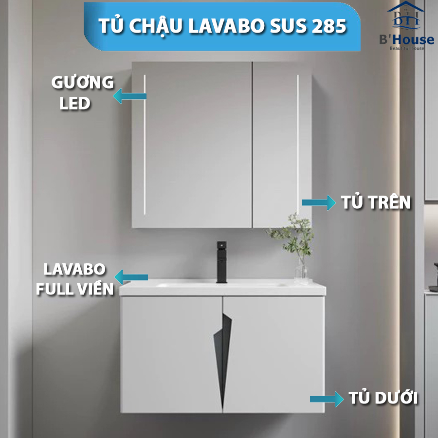 Bộ Tủ Gương Phòng Tắm, Tủ Lavabo Đẹp, Tủ Lavabo Phòng Tắm SUS 285