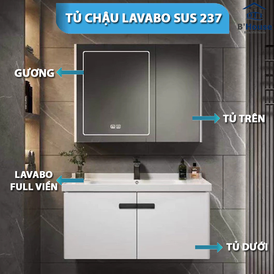 Bộ Tủ Gương Phòng Tắm, Tủ Lavabo Đẹp, Tủ Lavabo Phòng Tắm SUS 237