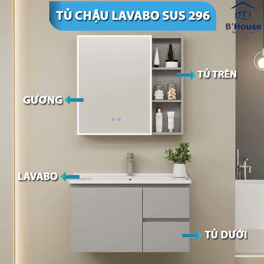 Bộ Tủ Gương Phòng Tắm, Tủ Lavabo Đẹp, Tủ Lavabo Phòng Tắm SUS 296