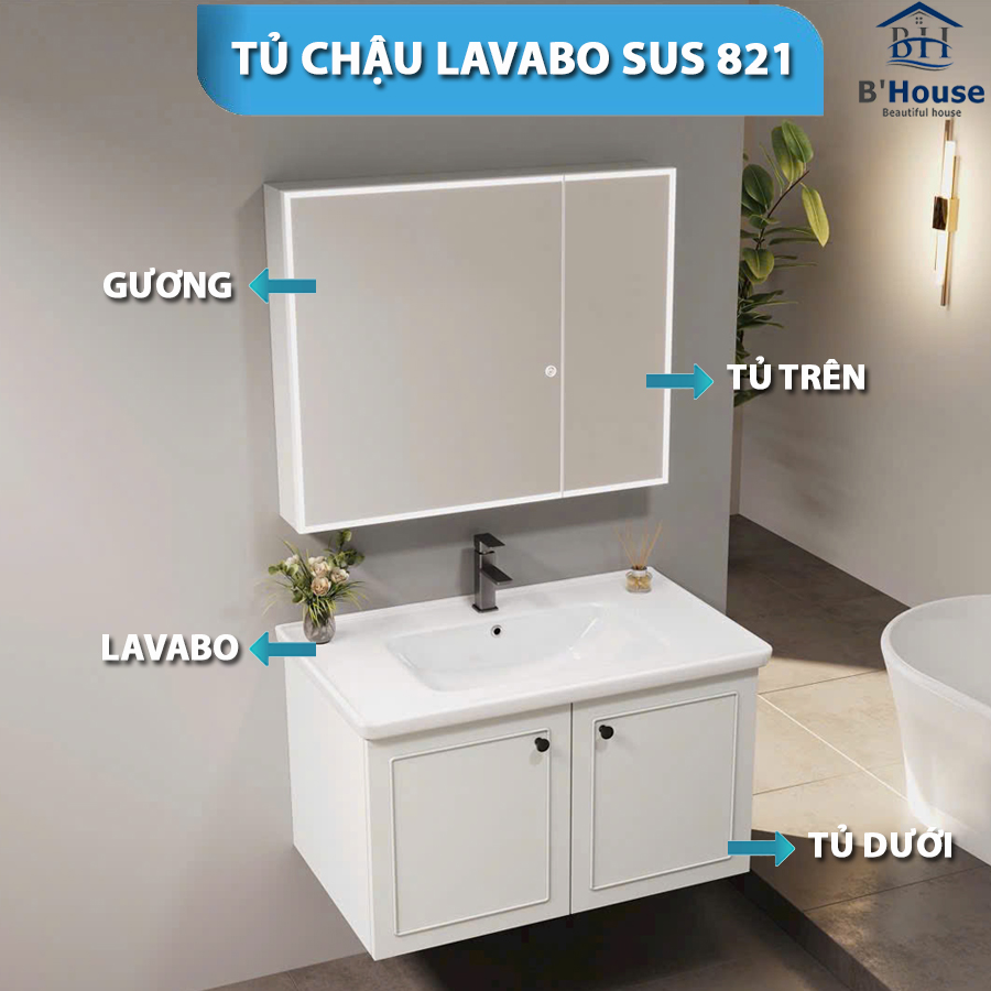 Bộ Tủ Gương Phòng Tắm, Tủ Lavabo Đẹp, Tủ Lavabo Phòng Tắm SUS 821