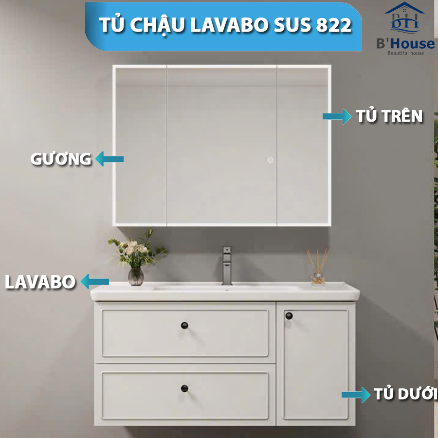 Bộ Tủ Gương Phòng Tắm, Tủ Lavabo Đẹp, Tủ Lavabo Phòng Tắm SUS 822