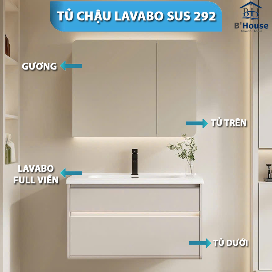 Bộ Tủ Gương Phòng Tắm, Tủ Lavabo Đẹp, Tủ Lavabo Phòng Tắm SUS 292
