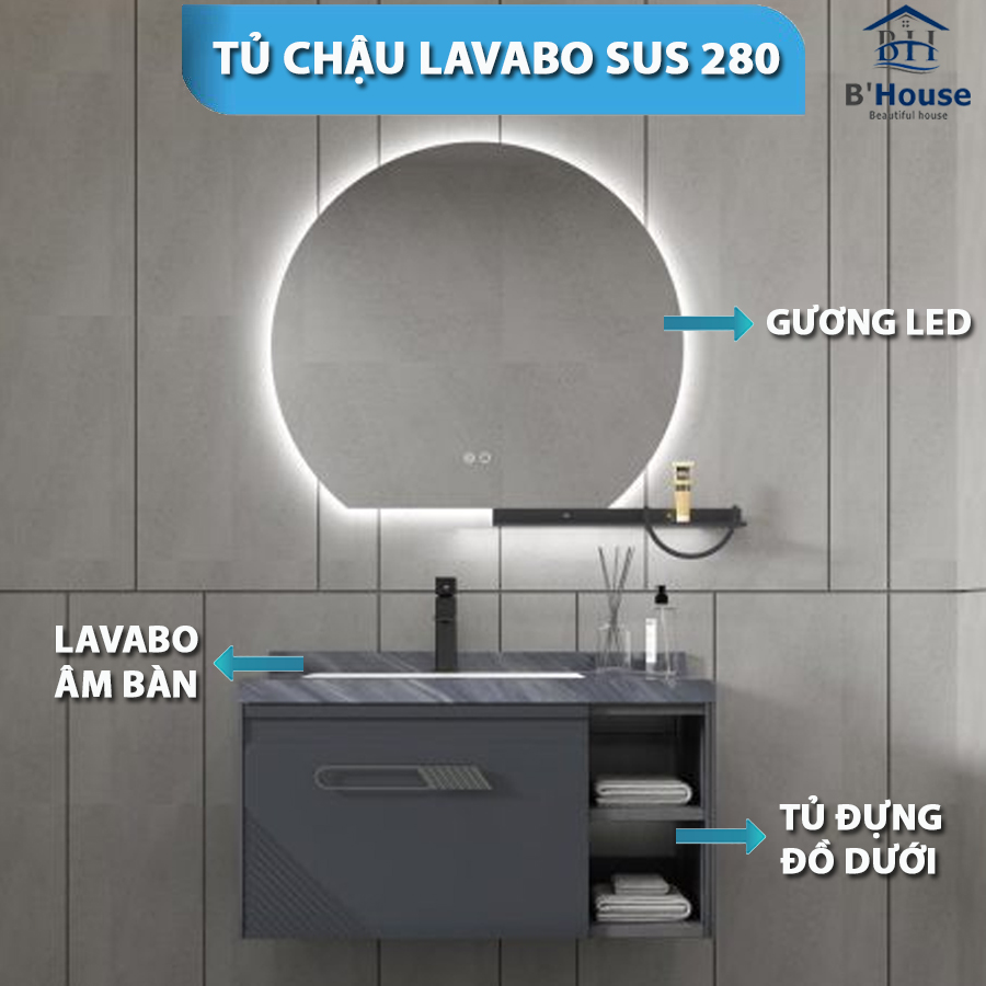 Tủ Gương Phòng Tắm, Tủ Lavabo Đẹp, Tủ Lavabo Phòng Tắm SUS 280