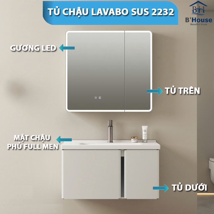 Tủ Gương Phòng Tắm, Tủ Lavabo Đẹp, Tủ Lavabo Phòng Tắm SUS 2232