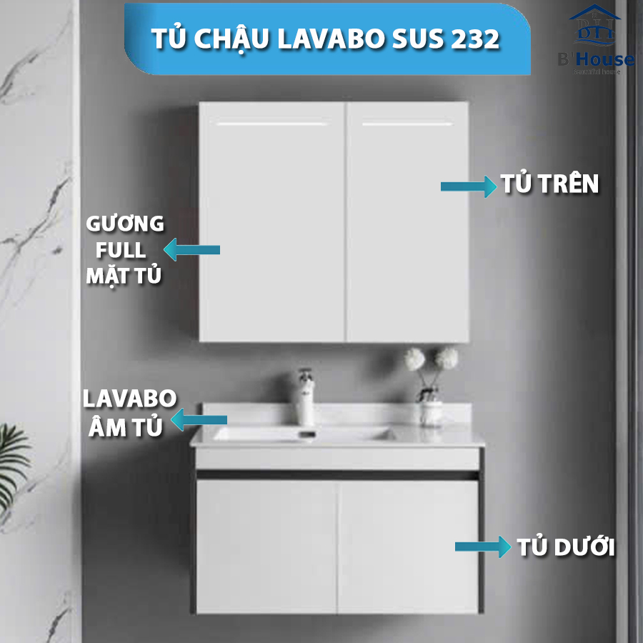 Bộ Tủ Gương Phòng Tắm, Tủ Lavabo Đẹp, Tủ Lavabo Phòng Tắm SUS 232