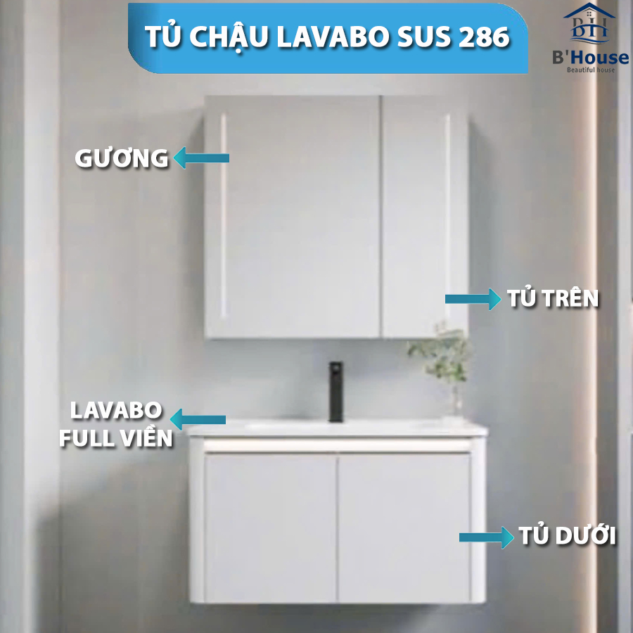 Bộ Tủ Gương Phòng Tắm, Tủ Lavabo Đẹp, Tủ Lavabo Phòng Tắm SUS 286