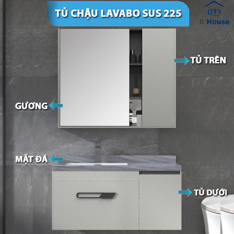 Bộ Tủ Gương Phòng Tắm, Tủ Lavabo Đẹp, Tủ Lavabo Phòng Tắm SUS 225