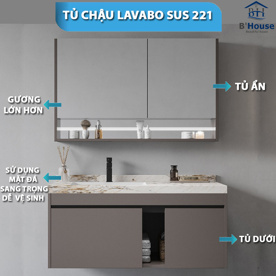 Tủ Gương Phòng Tắm, Tủ Lavabo Đẹp, Tủ Lavabo Phòng Tắm SUS 221