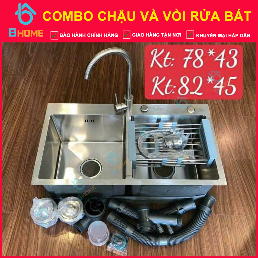 Chậu rửa bát Inox sus 304 Và vòi inox tròn nóng lạnh