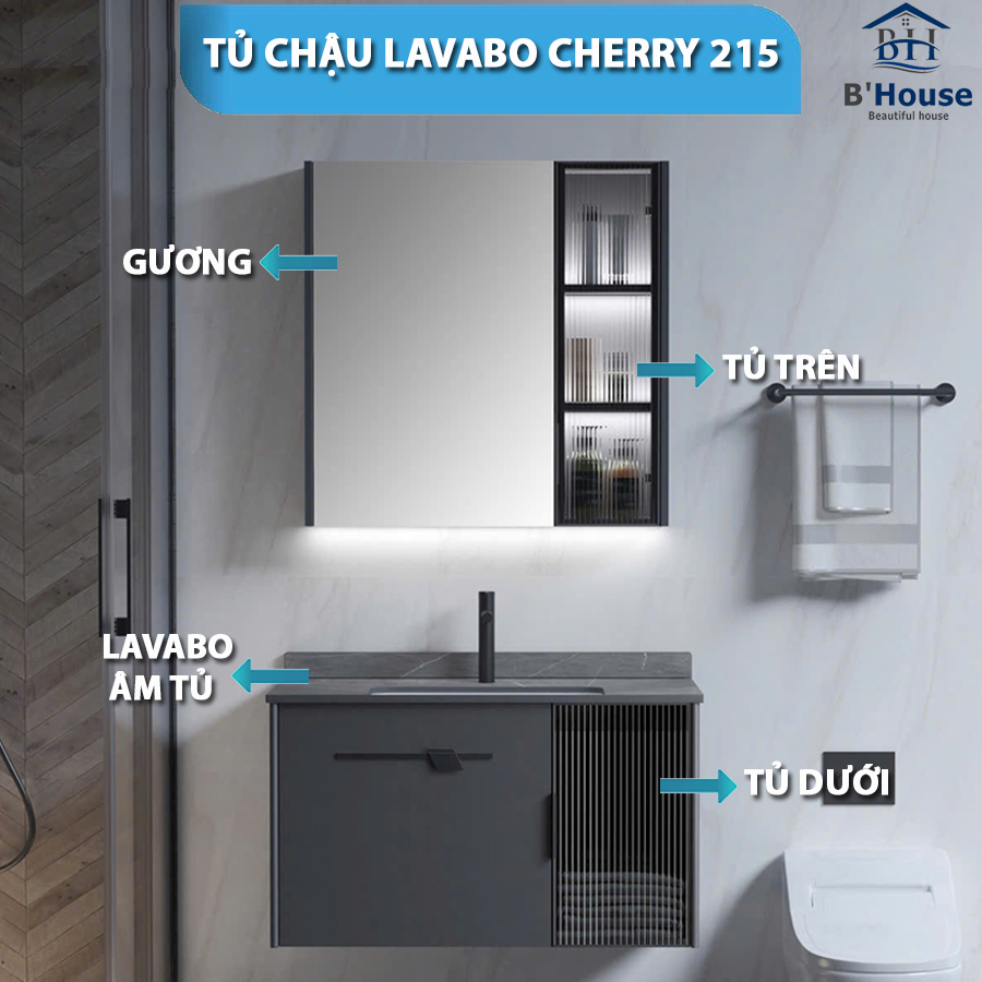 Bộ Tủ Gương Phòng Tắm, Tủ Lavabo Đẹp, Tủ Lavabo Phòng Tắm SUS 215