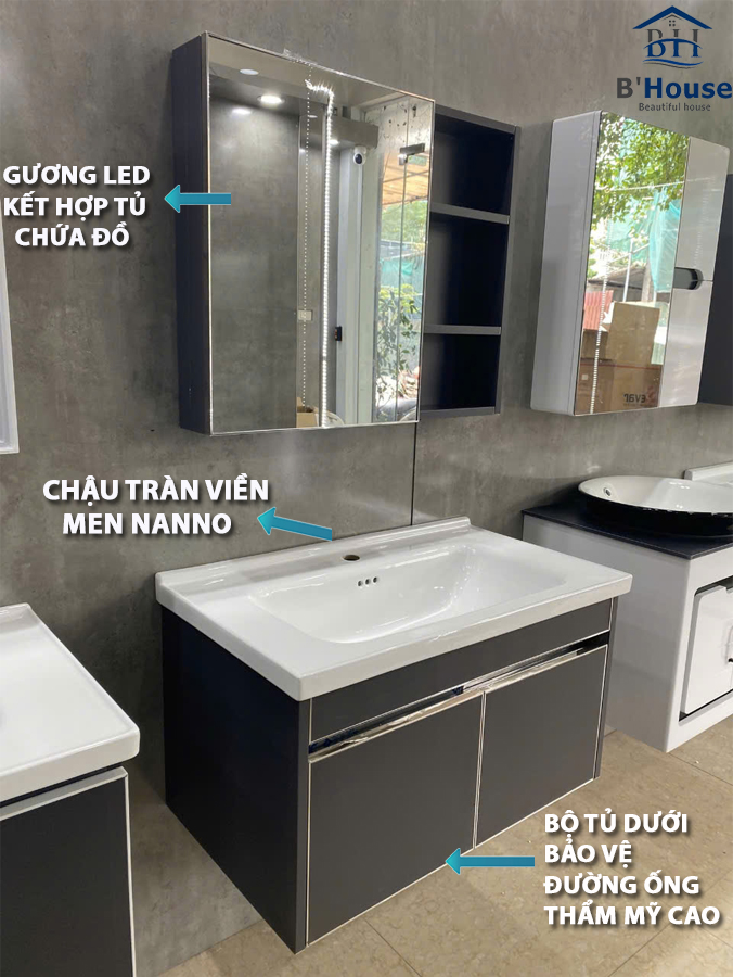 Tủ Gương Phòng Tắm, Tủ Lavabo Đẹp, Tủ Lavabo Phòng Tắm SUS 8613