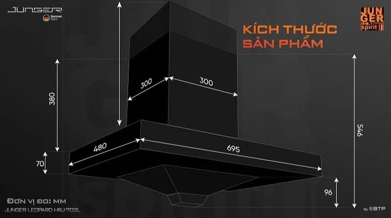 máy hút mùi công suất lớn Máy hút mùi Junger Máy Hút Mùi Junger Leopard HRJ-702L