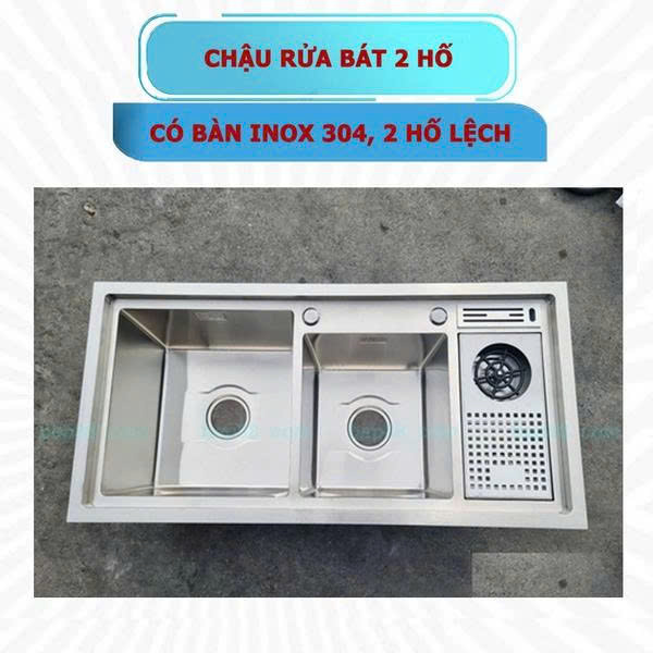 Chậu rửa bát 2 hố có bàn inox 304