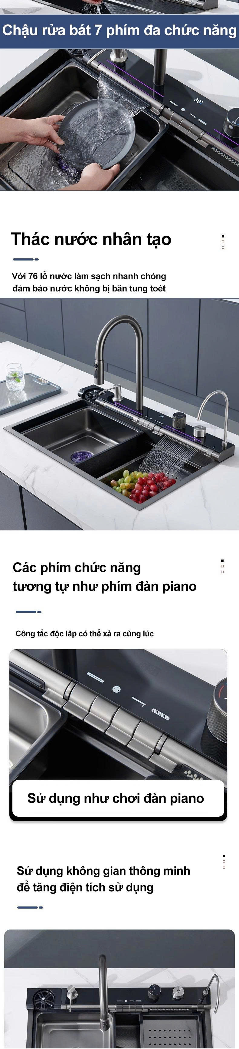 Chậu rửa bát 7 phím inox 304 cao cấp | Vòi đồng Chậu inox 304 CRB 013