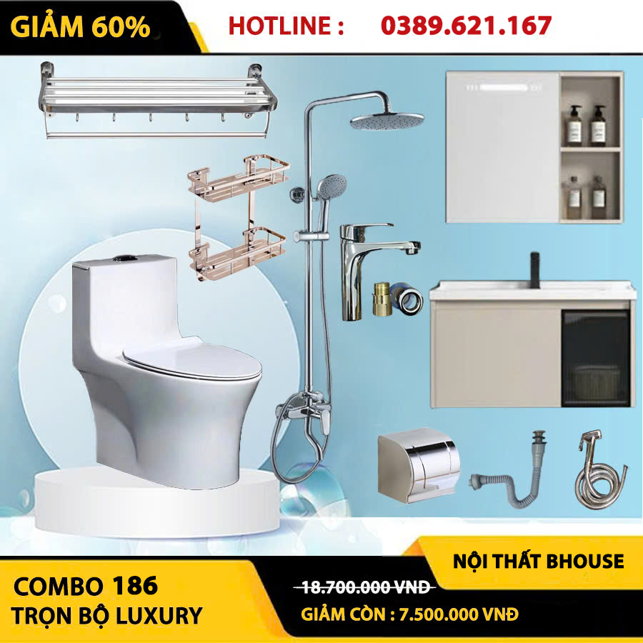 Combo phòng tắm, combo nhà tắm, trọn bộ thiết bị vệ sinh phòng tắm 186