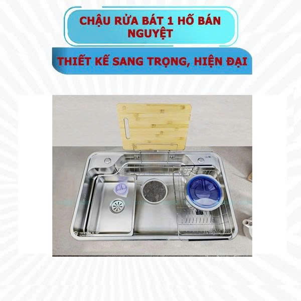 Chậu rửa bát 1 hố bán nguyệt cài thớt inox 304