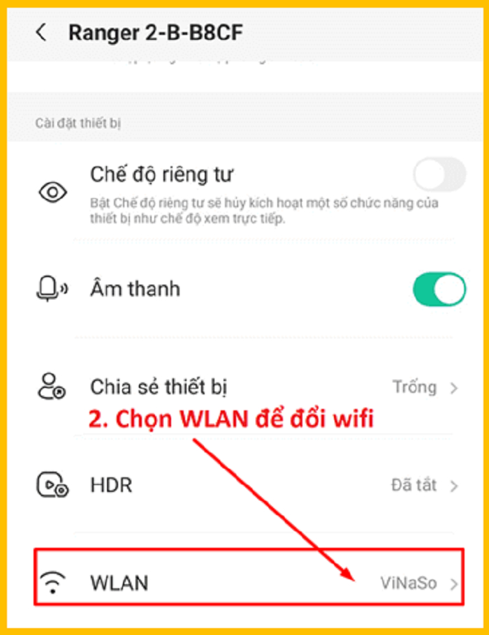 Chọn WLAN đổi Wifi