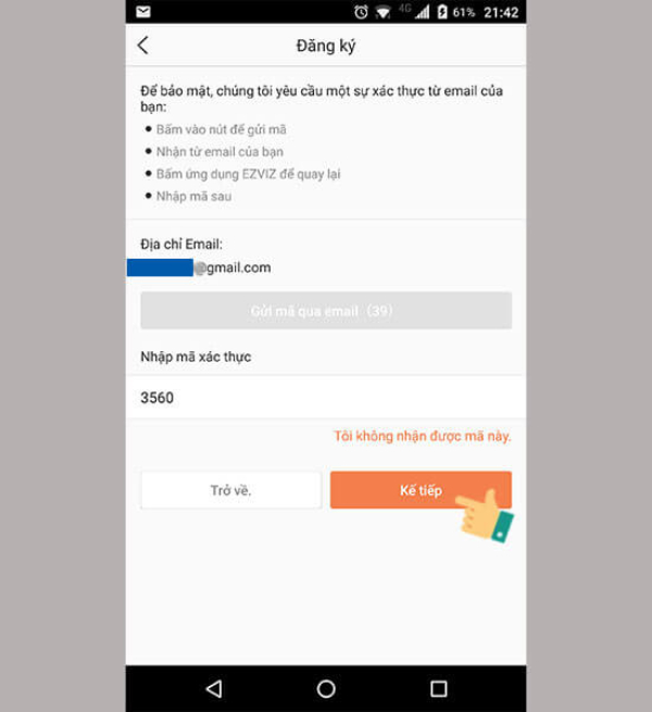 Nhập mã xác thực tài khoản qua email