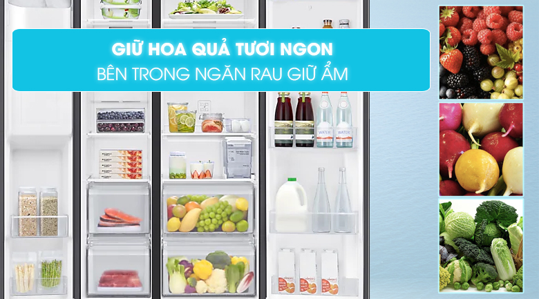 Rau củ vẫn giữ được sự tươi ngon, mọng nước nhờ ngăn chứa riêng biệt bên trong Tủ lạnh Samsung Inverter 616 lít Side By Side Family Hub RS64T5F01B4/SV