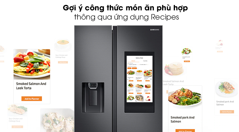 Tủ lạnh Samsung Inverter 616 lít Side By Side Family Hub RS64T5F01B4/SV giúp việc nấu nướng của bạn dễ dàng hơn nhờ khả năng gợi ý công thức nấu ăn