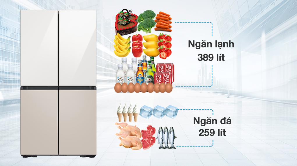 Tủ lạnh Samsung Inverter 648 lít Multi Door Bespoke RF59CB66F8S/SV có dung tích hai ngăn lý tưởng để lưu trữ thực phẩm dài ngày