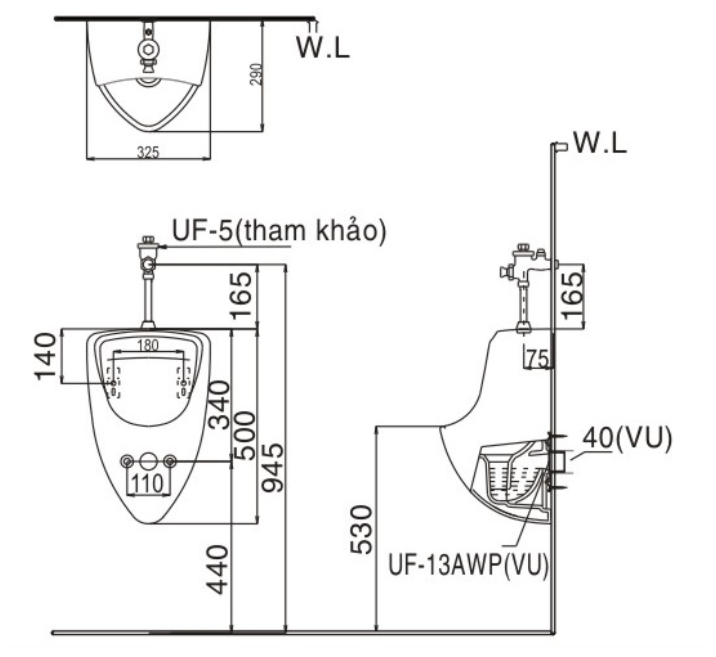 Bồn tiểu nam Inax U-440V treo tường 