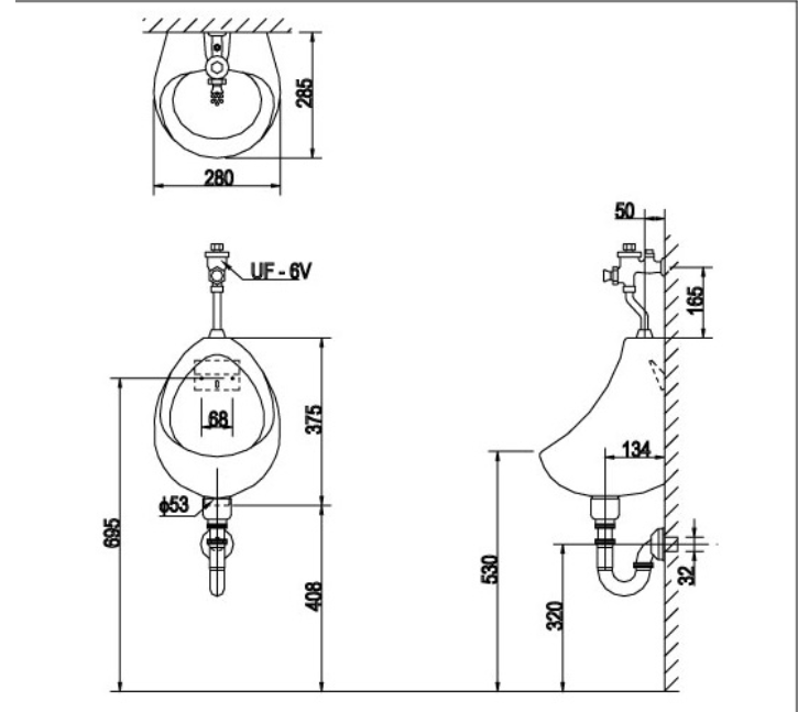 Bồn tiểu nam Inax U-116V treo tường + xả tiểu - U116V