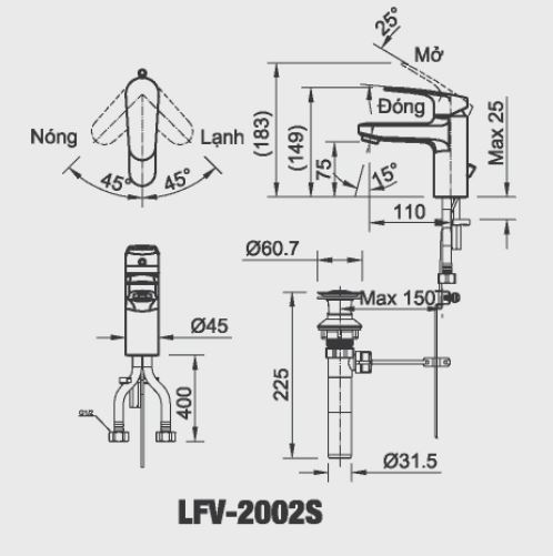 Vòi lavabo chậu rửa mặt Inax LFV-2002S nóng lạnh