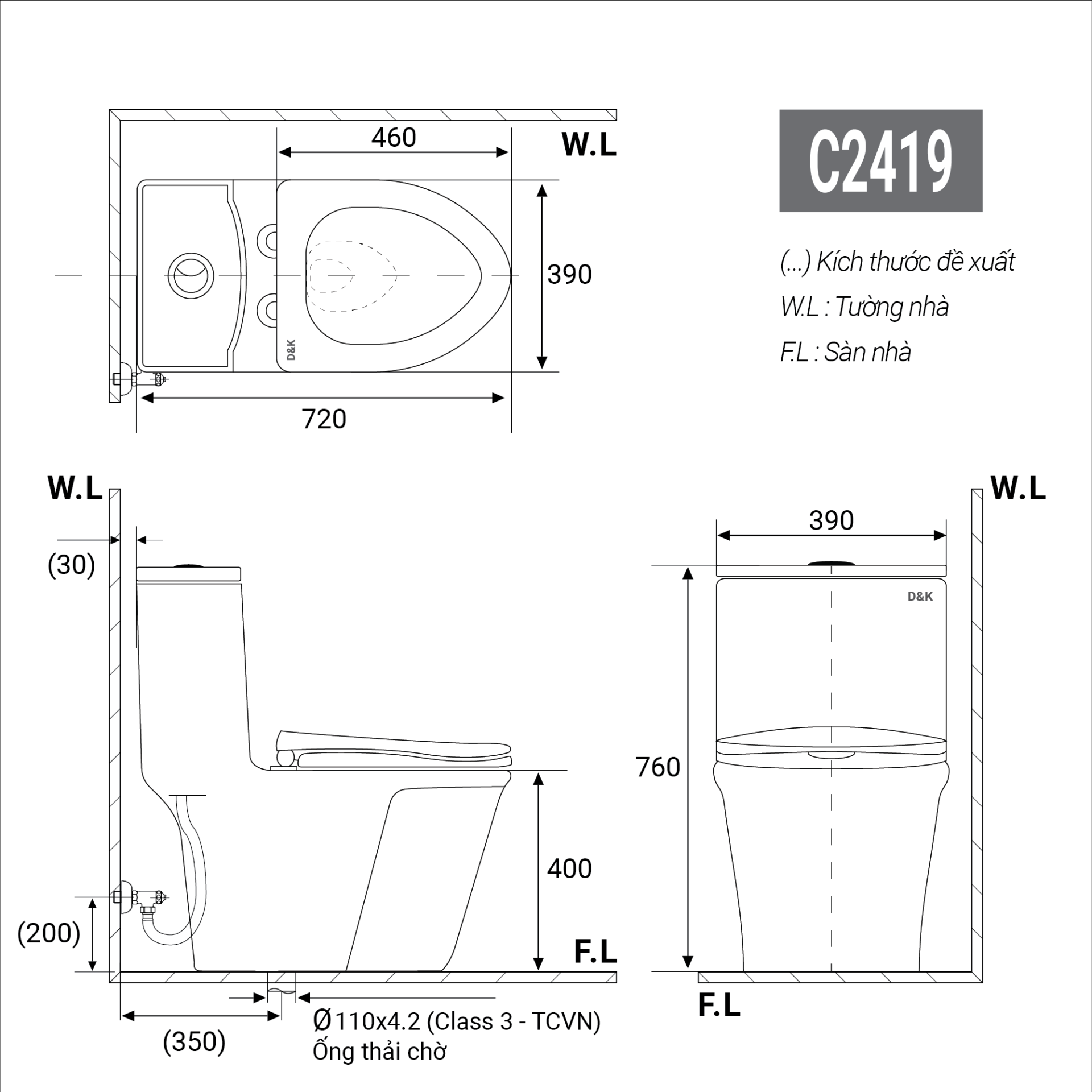 Bàn cầu 1 khối DK-C2419