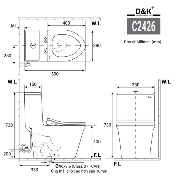 bàn cầu 1 khối DK-C2426