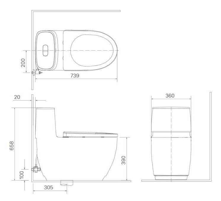 Bản vẽ kĩ thuật bồn cầu 1 khối INAX AC-1052VN Aqua Ceramic