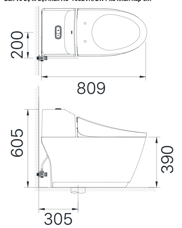 bản vẽ kĩ thuật Bồn cầu 1 khối INAX AC-1032VN Aqua Ceramic