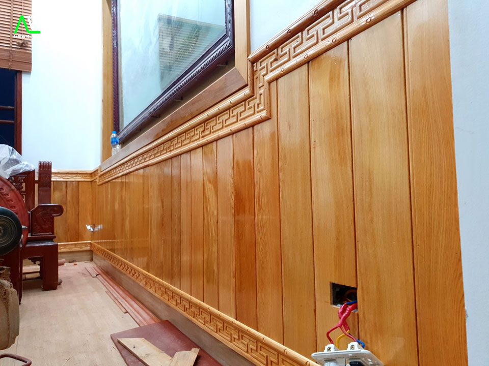 Mẫu tấm gỗ ốp tường phòng khách