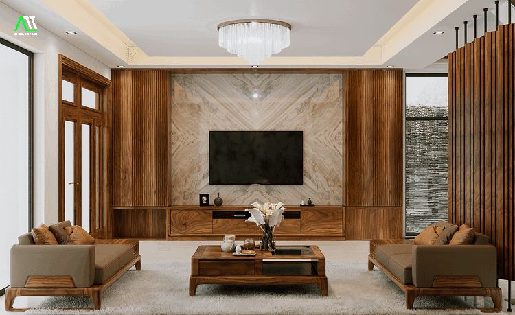 Gợi ý mẫu tấm gỗ ốp tường phòng khách đẹp