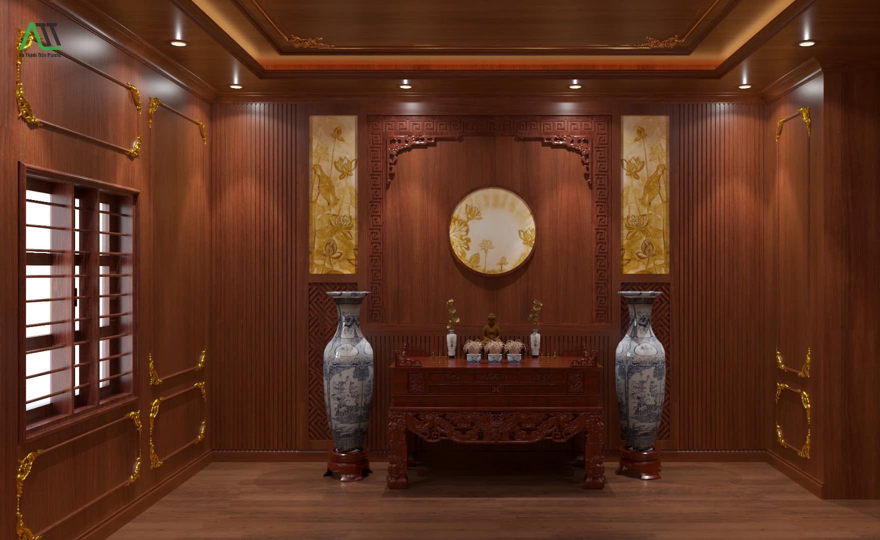 ốp nhựa phòng thờ giả gỗ