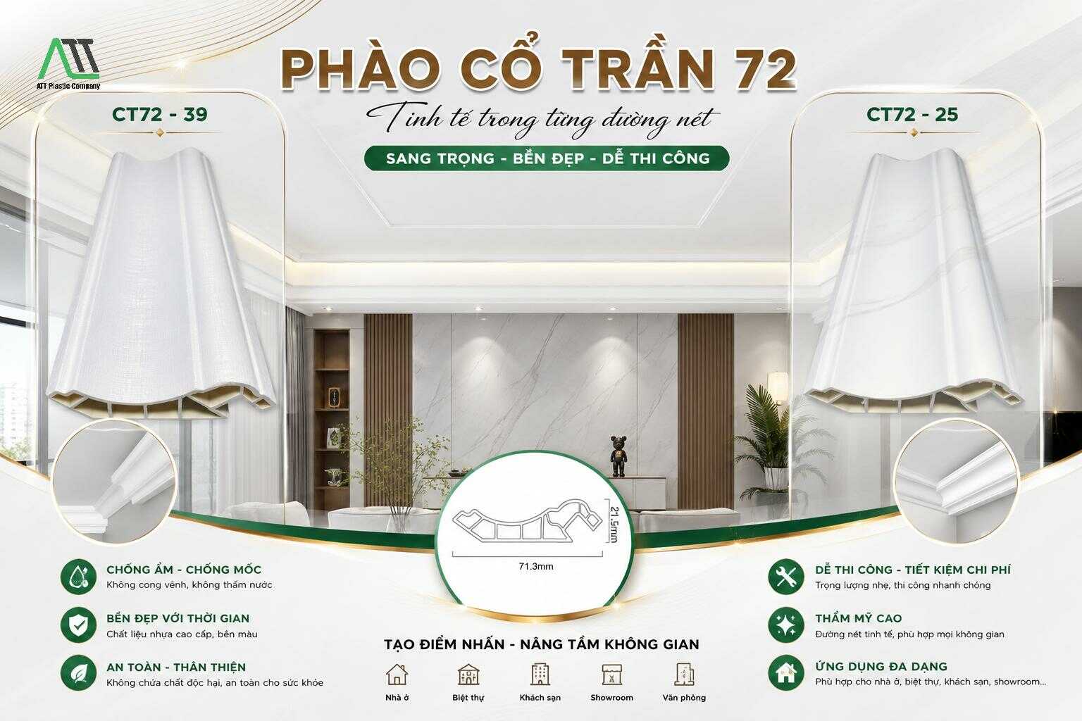 phào cổ trần trắng
