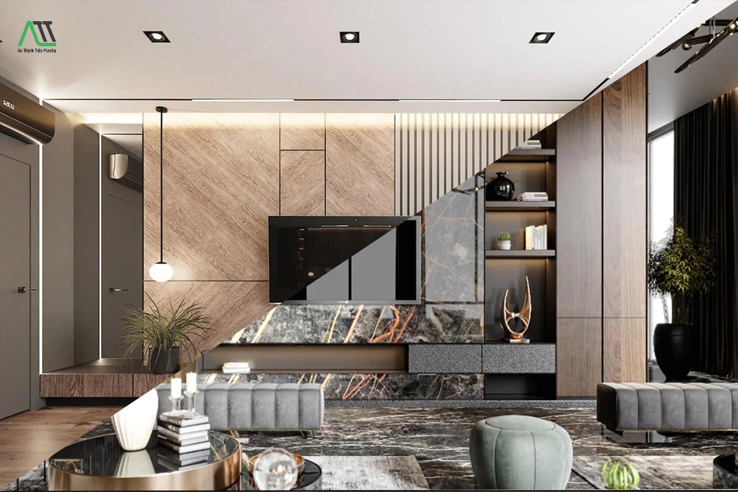 thi công tấm gỗ nhựa ốp tường