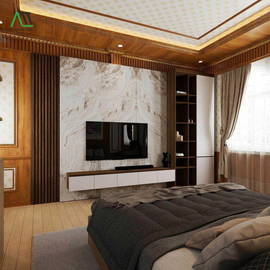 trần nhựa giả gỗ phòng ngủ