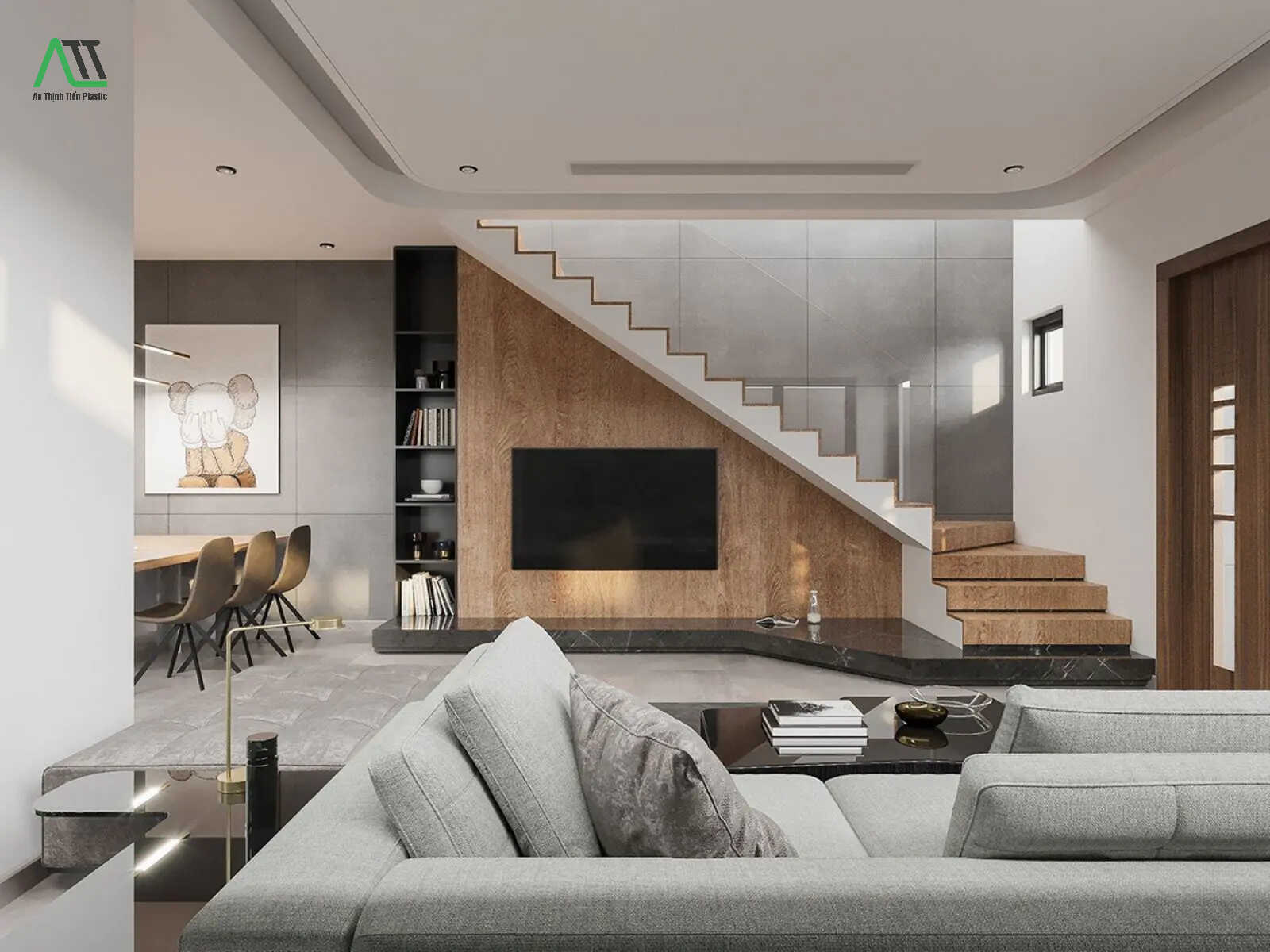 trang trí cầu thang phòng khách