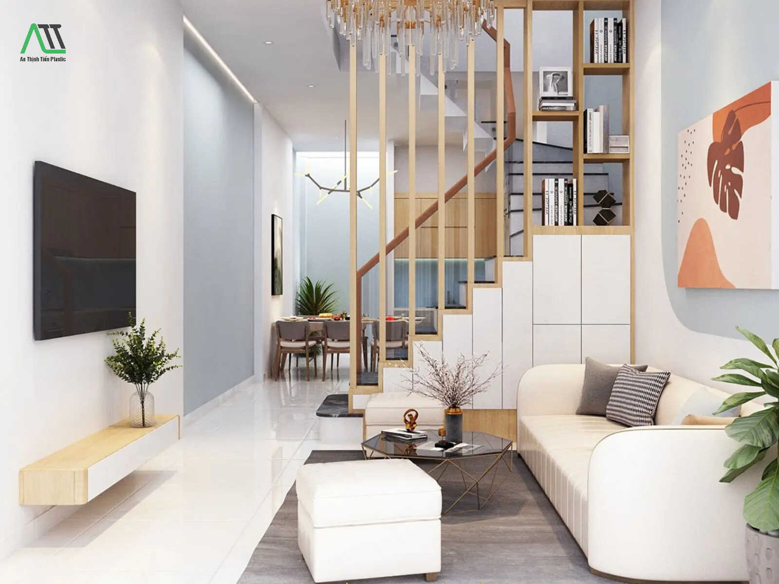 trang trí cầu thang phòng khách