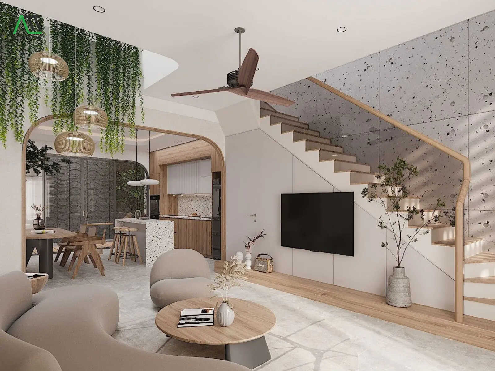 trang trí cầu thang phòng khách