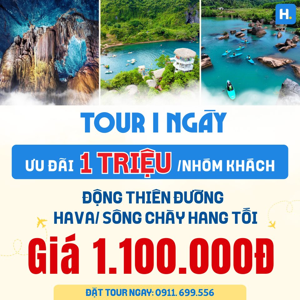 Tour daily quảng bình : Động Thiên Đường - Sông Chày Hang Tối/Hang Va