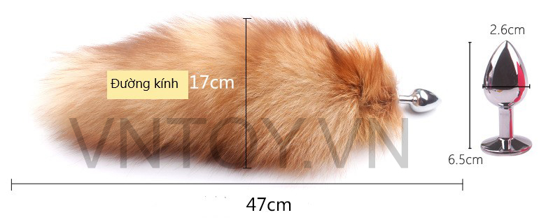 Đuôi cáo gắn hậu môn lông xù phích cắm Inox