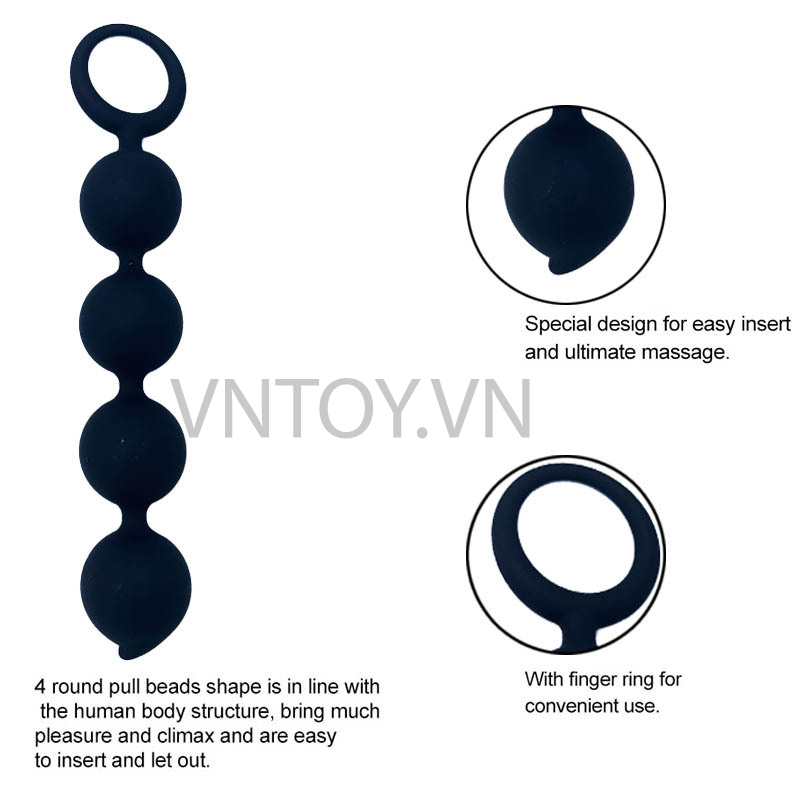 Chuỗi hạt nhét hậu môn 4 viên bi Silicon tròn đặc