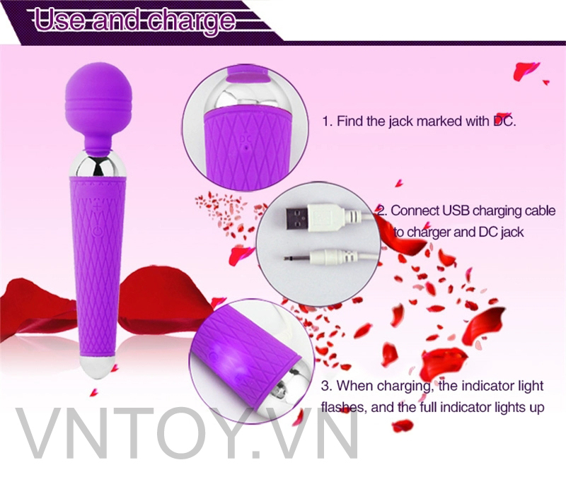 Chày rung không dây Silicon đầu xoay 360 độ sạc pin